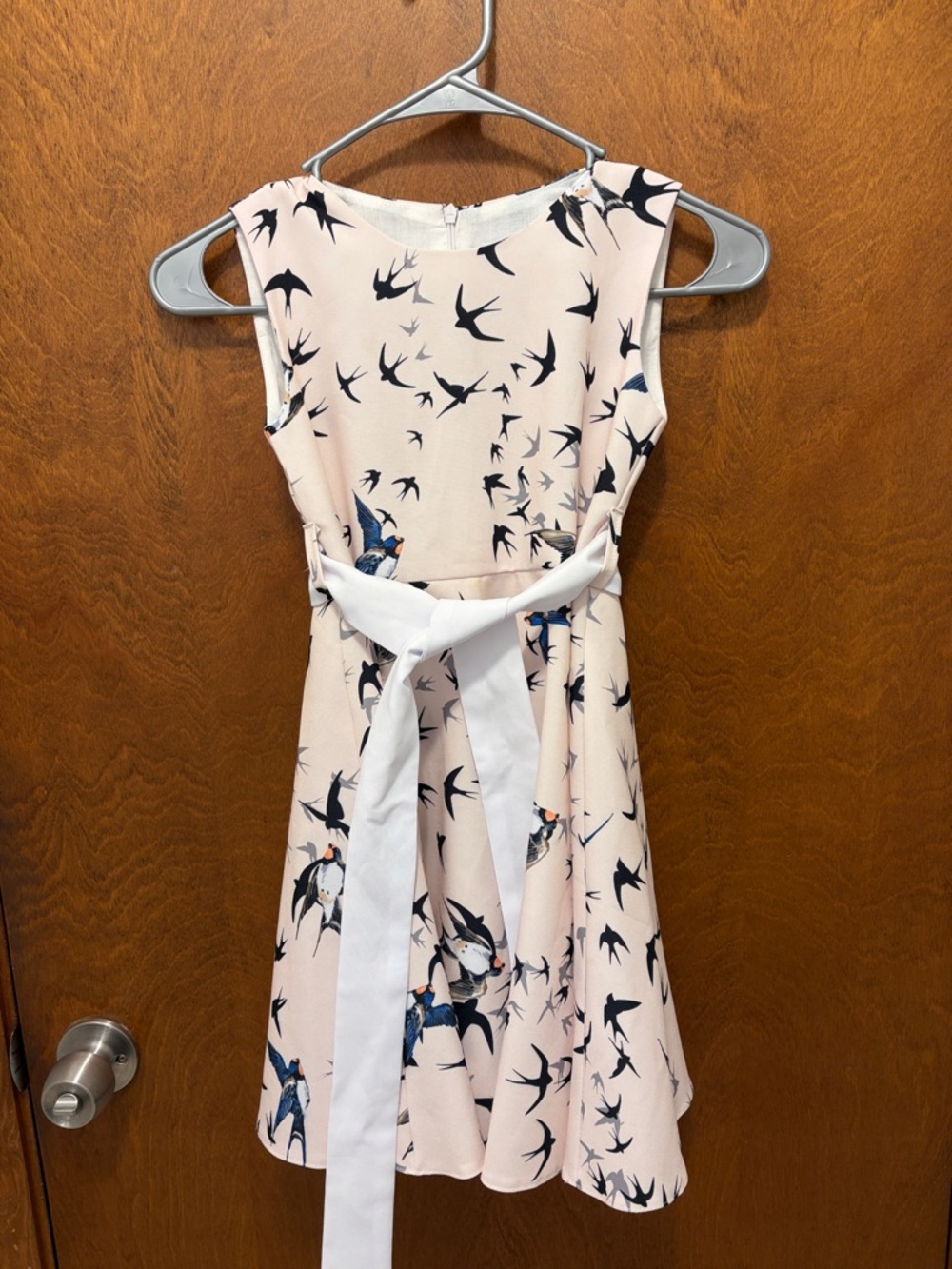 Sleeveless Bird Print Dress with White Sash size 5 girls